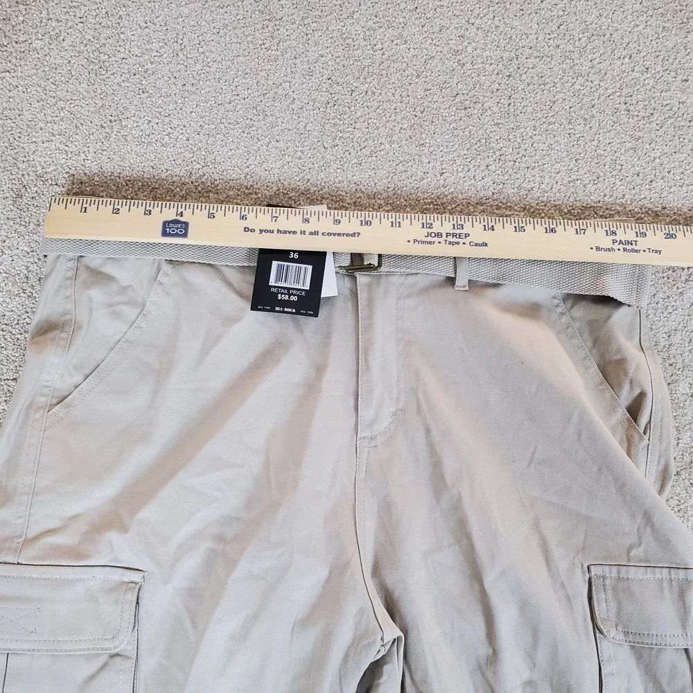 Blu Rock Men's Cargo Shorts Tan Size 36 Belted NWTGS 4 Way‎ Stretch Tiny Spot